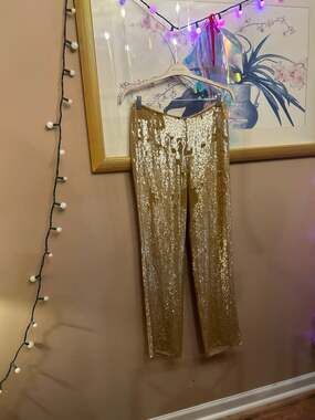 The RealReal Gold Sequin High-Waisted Straight Leg Pants